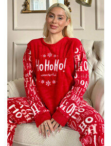 Pijamaevi Dámska súprava plyšového pyžama s červeným vzorom Hoho