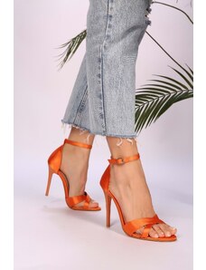 Shoeberry Dámske saténové topánky Elena Orange na podpätku