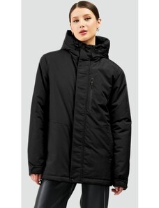 River Club Čierny dámsky zimný kabát s kapucňou a vetruodolným kabátom vo vode a vetru