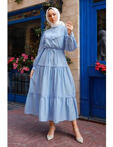InStyle Hidžábové šaty s balónovými rukávmi Guipure - Baby Blue