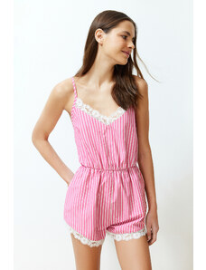 Trendyol Pink-Multicolor Striped Lace Detailed Woven Jumpsuit