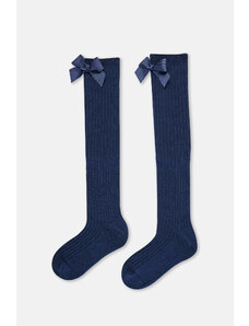 Dagi Navy Blue Girls' Ribbon Detail Knee High Socks
