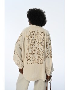 FEMELLE Dámska béžová kimonová bunda štandardnej veľkosti s plnou výšivkou