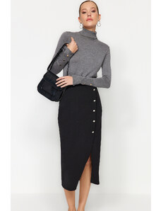 Trendyol Collection Čierna inteligentná krepová sukňa s vysokým pásom, strečová strečová pletená sukňa