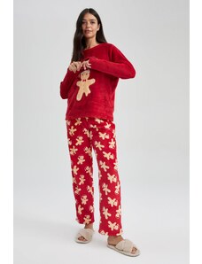 DeFacto Súprava fleecového pyžama s dlhým rukávom na tému Zamiluj sa do nového roka