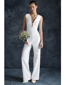 Trendyol Collection Svadobné biele široké tkané, nepodšité, svadobné kombinézy Nikah