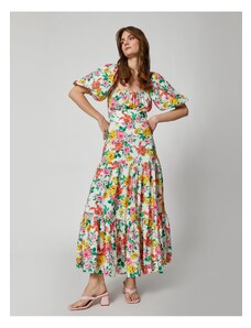 Koton Dámske dlhé šaty s štvorcovým golierom s balónikovým rukávom, kvetinovým vzorom 3sak80257ew