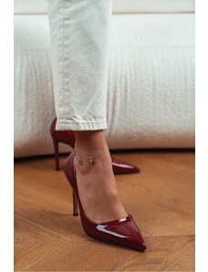 NİŞANTAŞI SHOES Dámske ihlové topánky Vanessa Burgundy s lakovanou kožou