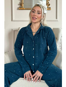 Pijamaevi Súprava plyšového fleecového pyžama s bielym vzorovaným predným gombíkom