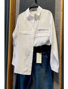 FEMELLE Dámska košeľa zo 100 % bavlny v bielom dizajne s detailným zapínaním na jedno vrecko (KÚPIŤ 1 VEĽKOSŤ UFAK)