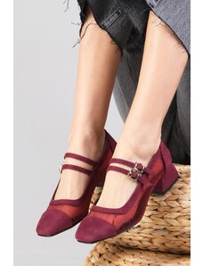 Mio Gusto Krátke dámske topánky na podpätku v semišovej farbe s tupým povrchom zo sieťoviny