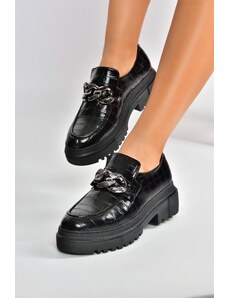 Fox Shoes Neformálne dámske topánky s čiernou krokodílou potlačou s hrubou podrážkou 11