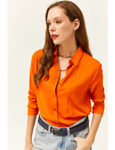 Olalook Dámska oranžová tkaná viskózová košeľa Regular Fit