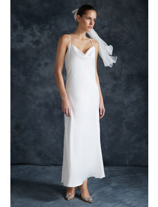 Trendyol Collection Svadobný biely doplnok Saténové svadobné/Nikah elegantné večerné šaty