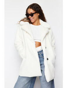 Trendyol Collection Biely oversize široký plyšový kabát