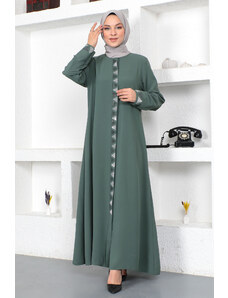 Tesettür Dünyası Trojuholníkový flitrový vyšívaný hidžáb Ferace Tsd230331 zelená zelená