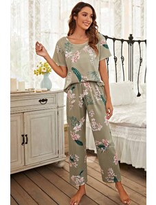 Merry See Súprava pyžama s krátkym rukávom z mäkkej tkaniny s kvetinovou potlačou