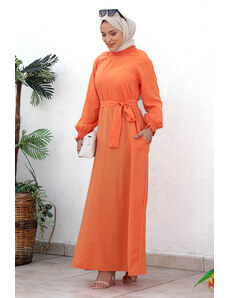 Tesettür Dünyası Detailné hidžábové šaty Gipe Tsd221204 oranžové