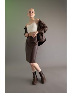 DeFacto Normálna midi sukňa z umelej kože