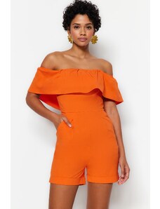 Trendyol Collection Limitovaná edícia Orange Carmen Collar Mini Woven Overal