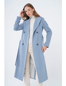 Concept. Stredne dlhý kabát s dvojitým zaväzovaním v páse Modrý