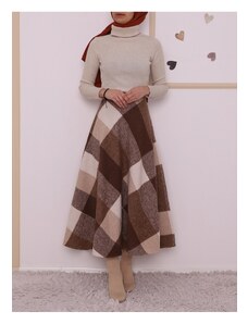 Modamorfo Kockovaná rozšírená zimná kašmírová sukňa