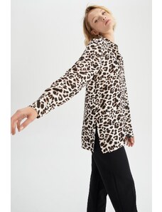 DeFacto Viskózová košeľa s dlhým rukávom Relax Fit s leopardím vzorom