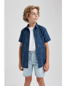 DeFacto Chlapčenská vzorovaná popelínová košeľa s krátkym rukávom