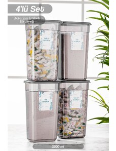 Meleni Home 4 kusy Elina Jumbo označená obdĺžniková úložná nádoba - Súprava zásobníka na tabletový prací prostriedok 3200 ml