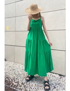 Madmext Zelené dlhé skladané šaty bez chrbta