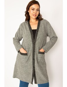 Şans Women's Plus Size Gray Marbled Boucle Jacket Unlined with Pocket
