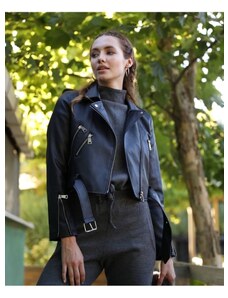 Stock Kožená bunda Čierny kožený kabát