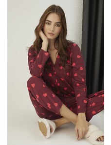 STRAWBERRY Pyžamová súprava - Bordová - Srdce