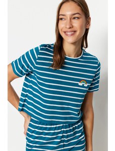 Trendyol Collection Benzínová dúhová súprava trička s potlačou-šortky Pletené pyžamá