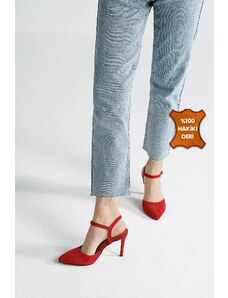 Mio Gusto Lucia Originálne semišové červené dámske topánky na podpätku