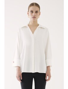 Perspective Dámska košeľa Alvin Comfortable Fit Štandardná veľkosť Košeľový golier s nízkym rukávom Biela farba