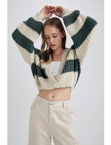 DeFacto Cool Oversize Fit pletený sveter s výstrihom do V