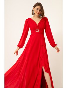 Lafaba Dámske večerné šifónové šaty z červeného kameňa