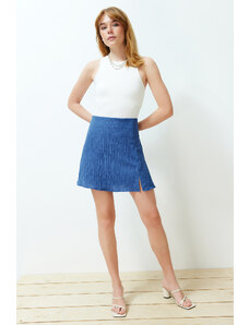 Trendyol Indigo Textured Fabric Mini Length Woven Skirt