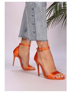 Shoeberry Dámske saténové topánky Slyva Orange s jedným remienkom na podpätku