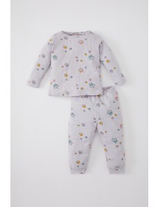 DeFacto Sada vaflového pyžama s dlhým rukávom pre dievčatko s hviezdnym vzorom