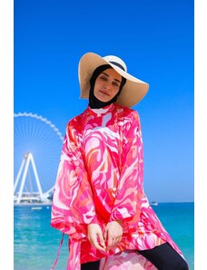 Marina Vzorované fuchsiové celokryté plavky hidžáb