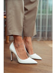 NİŞANTAŞI SHOES Dámske ihličkové topánky Vanessa White Matte Pointed Toe