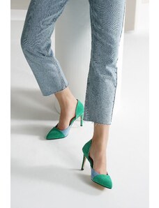 Mio Gusto Brien Originálne semišové zelené a modré dvojfarebné dámske ihlové topánky