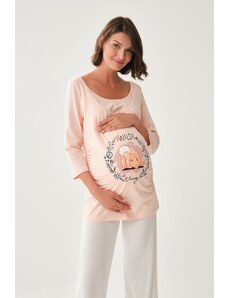Dagi Ružové tehotenské tričko Boat Neck Bavlna s dlhým rukávom