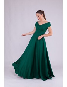 lovebox Flexibilná tkanina s dvojitým výstrihom na pleciach s rozšíreným strihom Maxi dĺžka Veľká večerné šaty Emerald Green 237
