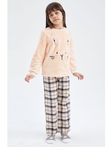 DeFacto Dievčenská súprava plyšového pyžama s dlhým rukávom