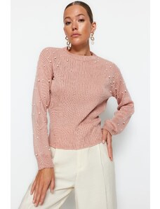 Trendyol Collection Púdrový sveter s perleťovým výstrihom