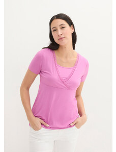 bonprix Tehotenské tričko/na dojčenie, s čipkou a krátkym rukávom, farba ružová