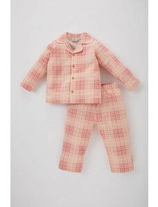 DeFacto Kockovaný flanelový 2-dielny pyžamový set s dlhým rukávom pre dievčatko